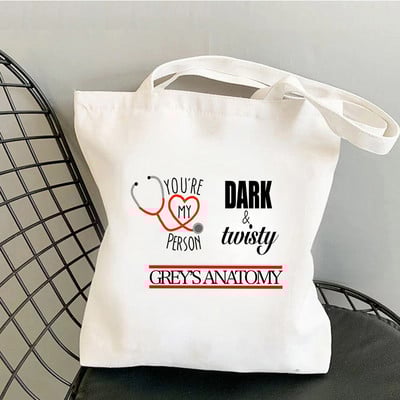 Grays Anatomy iepirkumu soma kokvilnas rokassomiņa atkārtoti lietojama bolsa audekla soma austa iepirkšanās sacola sac cabas sac audi