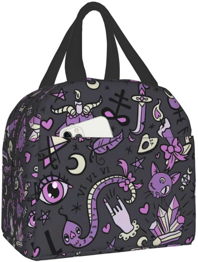 Lebka Cat Moon Gothic Pattern Izolovaná obedová taška Veľkokapacitná chladiaca taška na obed pre vonkajší piknik, školu, kanceláriu a prácu