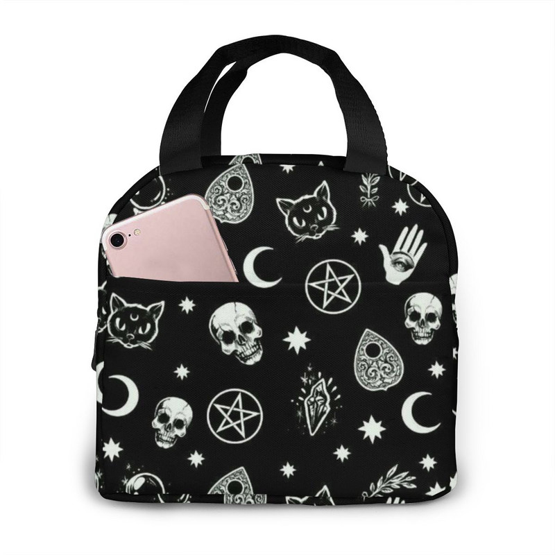 Lebka Cat Moon Gothic Pattern Izolovaná obedová taška Veľkokapacitná chladiaca taška na obed pre vonkajší piknik, školu, kanceláriu a prácu