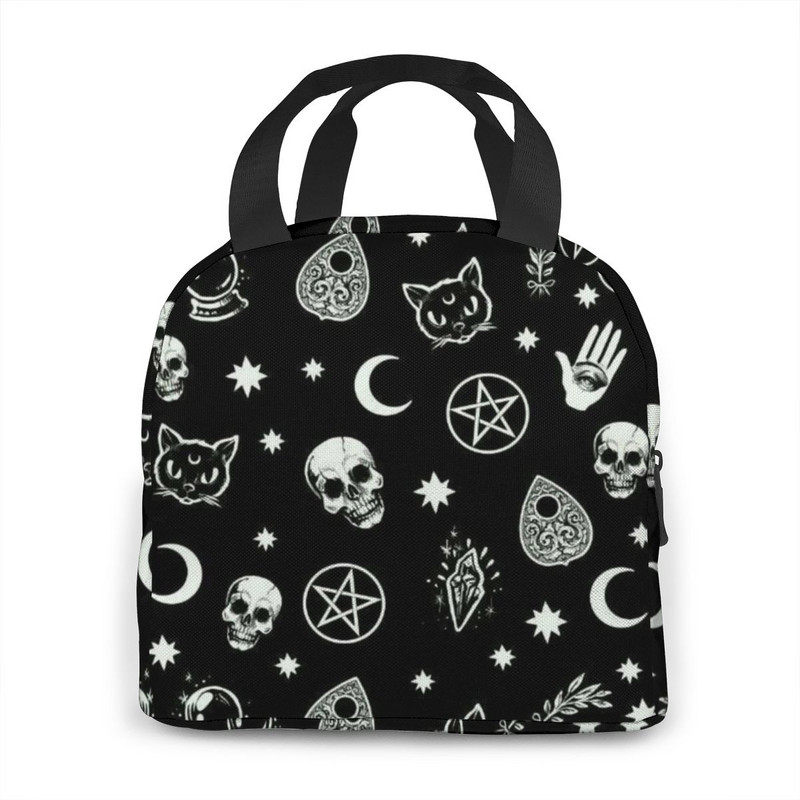 Lebka Cat Moon Gothic Pattern Izolovaná obedová taška Veľkokapacitná chladiaca taška na obed pre vonkajší piknik, školu, kanceláriu a prácu