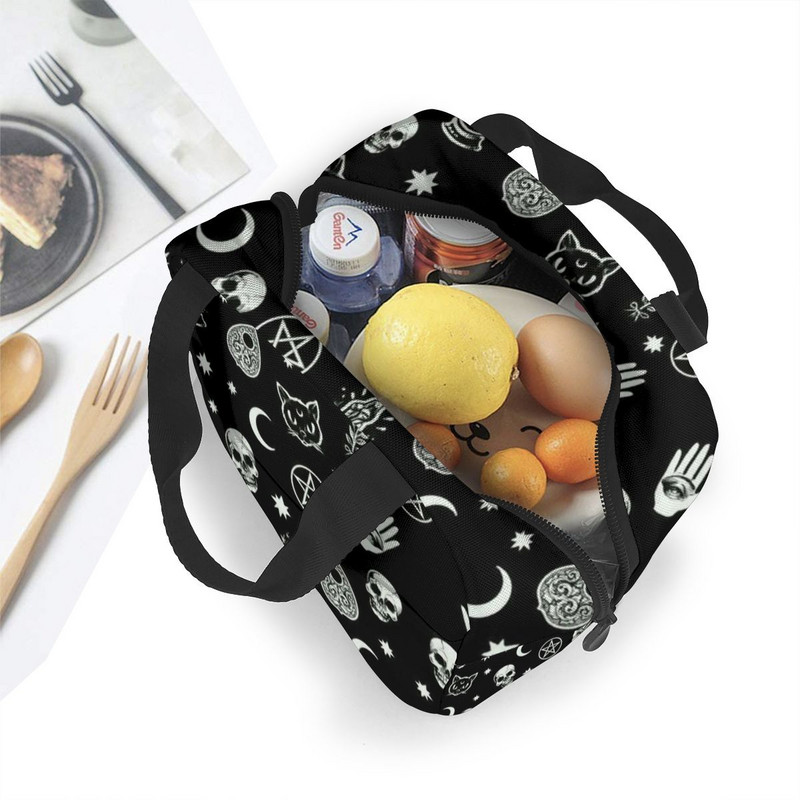 Lebka Cat Moon Gothic Pattern Izolovaná obedová taška Veľkokapacitná chladiaca taška na obed pre vonkajší piknik, školu, kanceláriu a prácu