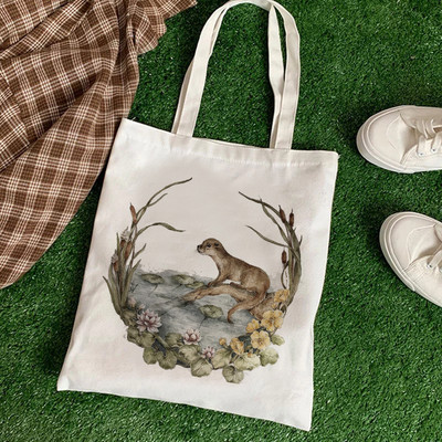 Kawaii női vásárló Alkalmi állat virágos női pamuttáska vászon táska bevásárlótáskák lány szövet kézitáskák
