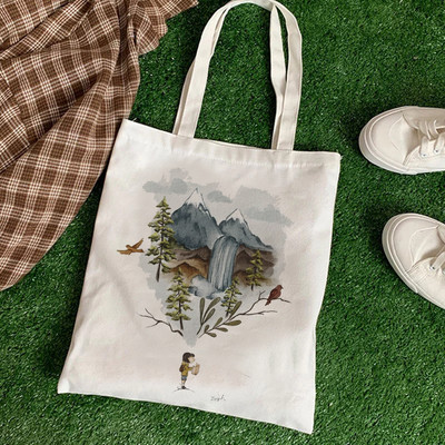 Kawaii női vásárló Alkalmi állat virágos női pamuttáska vászon táska bevásárlótáskák lány szövet kézitáskák