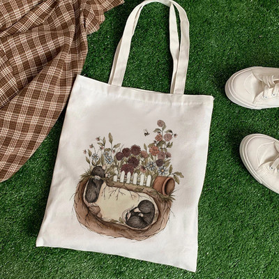 Kawaii női vásárló Alkalmi állat virágos női pamuttáska vászon táska bevásárlótáskák lány szövet kézitáskák