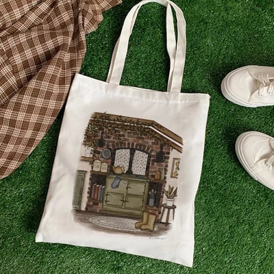 Kawaii női vásárló Alkalmi állat virágos női pamuttáska vászon táska bevásárlótáskák lány szövet kézitáskák