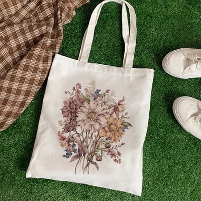 Kawaii női vásárló Alkalmi állat virágos női pamuttáska vászon táska bevásárlótáskák lány szövet kézitáskák