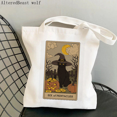 Női vásárló táska varázslatos boszorkányos Luna macska Tarot táska Harajuku Shopping Canvas Shopper Bag lány kézitáska Vállas női táska