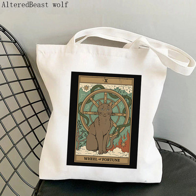 Női vásárló táska varázslatos boszorkányos Luna macska Tarot táska Harajuku Shopping Canvas Shopper Bag lány kézitáska Vállas női táska