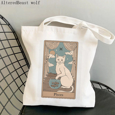 Női vásárló táska varázslatos boszorkányos Luna macska Tarot táska Harajuku Shopping Canvas Shopper Bag lány kézitáska Vállas női táska