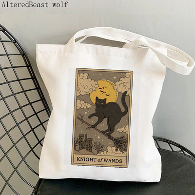 Női vásárló táska varázslatos boszorkányos Luna macska Tarot táska Harajuku Shopping Canvas Shopper Bag lány kézitáska Vállas női táska