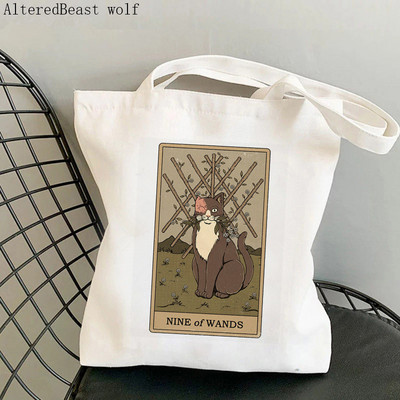Női vásárló táska varázslatos boszorkányos Luna macska Tarot táska Harajuku Shopping Canvas Shopper Bag lány kézitáska Vállas női táska