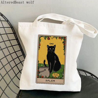 Női vásárló táska varázslatos boszorkányos Luna macska Tarot táska Harajuku Shopping Canvas Shopper Bag lány kézitáska Vállas női táska