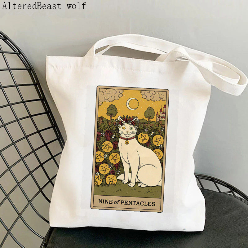 Női vásárló táska varázslatos boszorkányos Luna macska Tarot táska Harajuku Shopping Canvas Shopper Bag lány kézitáska Vállas női táska