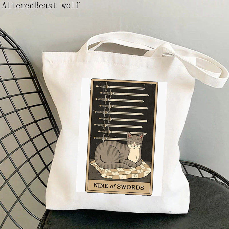 Női vásárló táska varázslatos boszorkányos Luna macska Tarot táska Harajuku Shopping Canvas Shopper Bag lány kézitáska Vállas női táska