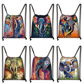 Ελαιογραφία Τσάντα με κορδόνια ελέφαντα Πολύχρωμες πάνινες τσάντες αγορών Γυναικείες τσάντες αποθήκευσης παπουτσιών Γυναικεία σακίδιο πλάτης ταξιδιού εξωτερικού χώρου