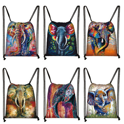 Pictură în ulei, elefant, geantă cu șnur, genți de cumpărături din pânză colorată, pentru depozitare pantofi, pentru femei, rucsac de călătorie în aer liber