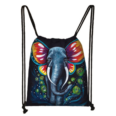 Ελαιογραφία Τσάντα με κορδόνια ελέφαντα Πολύχρωμες πάνινες τσάντες αγορών Γυναικείες τσάντες αποθήκευσης παπουτσιών Γυναικεία σακίδιο πλάτης ταξιδιού εξωτερικού χώρου