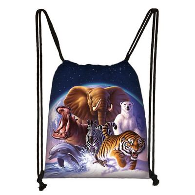 Ελαιογραφία Τσάντα με κορδόνια ελέφαντα Πολύχρωμες πάνινες τσάντες αγορών Γυναικείες τσάντες αποθήκευσης παπουτσιών Γυναικεία σακίδιο πλάτης ταξιδιού εξωτερικού χώρου