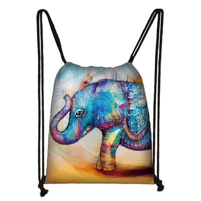 Ελαιογραφία Τσάντα με κορδόνια ελέφαντα Πολύχρωμες πάνινες τσάντες αγορών Γυναικείες τσάντες αποθήκευσης παπουτσιών Γυναικεία σακίδιο πλάτης ταξιδιού εξωτερικού χώρου