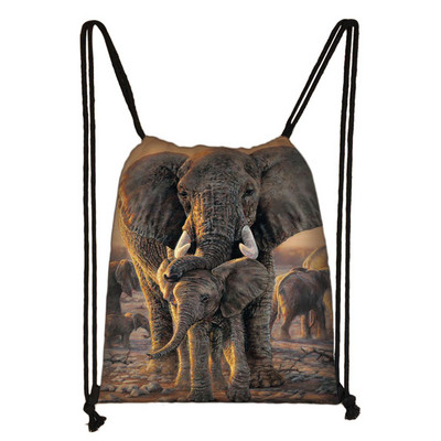 Ελαιογραφία Τσάντα με κορδόνια ελέφαντα Πολύχρωμες πάνινες τσάντες αγορών Γυναικείες τσάντες αποθήκευσης παπουτσιών Γυναικεία σακίδιο πλάτης ταξιδιού εξωτερικού χώρου