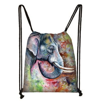 Ελαιογραφία Τσάντα με κορδόνια ελέφαντα Πολύχρωμες πάνινες τσάντες αγορών Γυναικείες τσάντες αποθήκευσης παπουτσιών Γυναικεία σακίδιο πλάτης ταξιδιού εξωτερικού χώρου