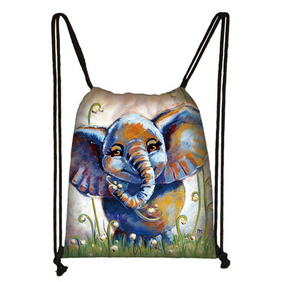 Ελαιογραφία Τσάντα με κορδόνια ελέφαντα Πολύχρωμες πάνινες τσάντες αγορών Γυναικείες τσάντες αποθήκευσης παπουτσιών Γυναικεία σακίδιο πλάτης ταξιδιού εξωτερικού χώρου