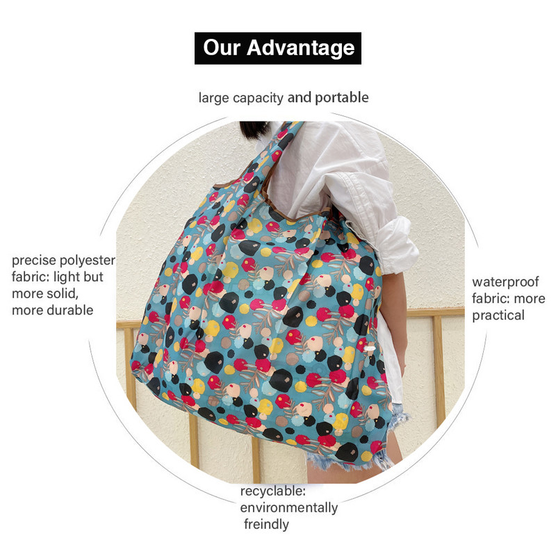 Nehéz, újrafelhasználható élelmiszerbolt táska Összehajtható bevásárlótáska, nagy, 50 font súlyú hordozható női válltáska Könnyű és tartós