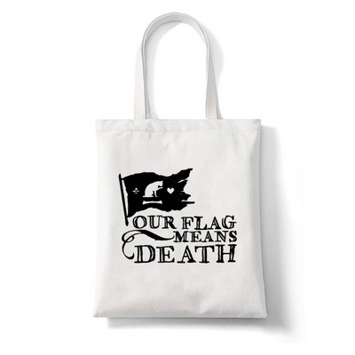 Naša zastava znači Death Cat Flag Ženske velike ručne torbe Platnena torba Estetika Torba za plažu Torbe za kupovinu Elegantne torbe za kupovinu preko ramena