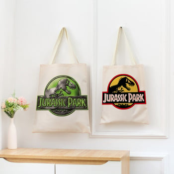 Cartoon Jurassic Park Dinosaur Pattern Eco Market Τσάντα αγορών Διπλής όψης Λινά τσάντα με εκτύπωση διπλής όψης Πτυσσόμενη βολική θήκη αποθήκευσης