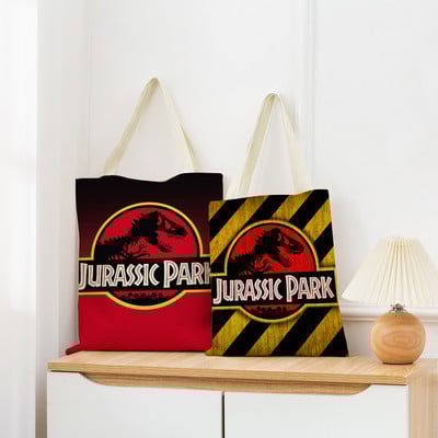 Karikatūra Jurassic Park dinozauru raksts Eco Market iepirkumu soma Divpusēja drukas lina rokassomiņa Salokāma, ērta uzglabāšanas soma