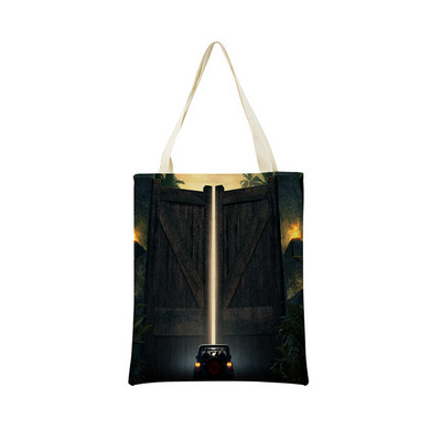 Desene animată Jurassic Park Dinozaur Model Eco Market Geanta de cumpărături Geanta de mână din in cu imprimare dublă fețe Geanta de depozitare pliabilă convenabilă