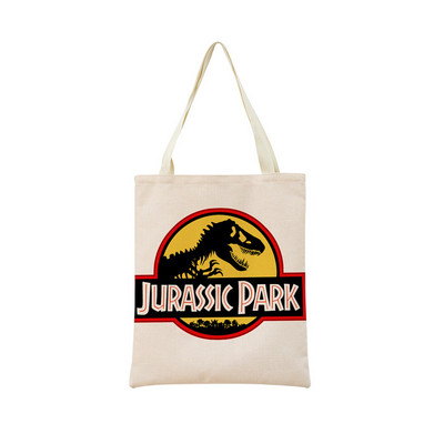 Desene animată Jurassic Park Dinozaur Model Eco Market Geanta de cumpărături Geanta de mână din in cu imprimare dublă fețe Geanta de depozitare pliabilă convenabilă