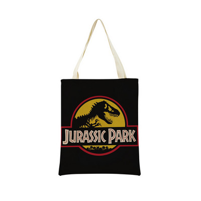 Desene animată Jurassic Park Dinozaur Model Eco Market Geanta de cumpărături Geanta de mână din in cu imprimare dublă fețe Geanta de depozitare pliabilă convenabilă