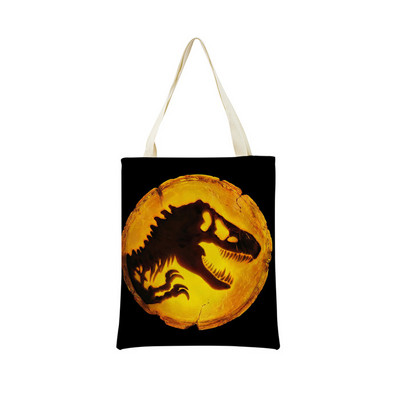 Desene animată Jurassic Park Dinozaur Model Eco Market Geanta de cumpărături Geanta de mână din in cu imprimare dublă fețe Geanta de depozitare pliabilă convenabilă