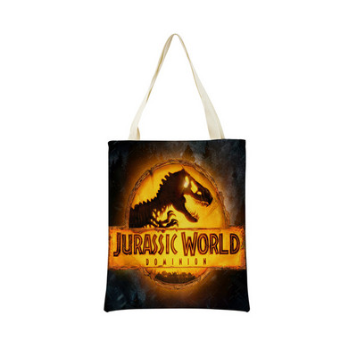 Desene animată Jurassic Park Dinozaur Model Eco Market Geanta de cumpărături Geanta de mână din in cu imprimare dublă fețe Geanta de depozitare pliabilă convenabilă