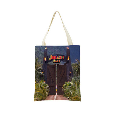 Desene animată Jurassic Park Dinozaur Model Eco Market Geanta de cumpărături Geanta de mână din in cu imprimare dublă fețe Geanta de depozitare pliabilă convenabilă