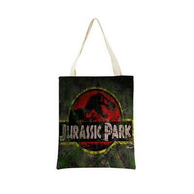 Desene animată Jurassic Park Dinozaur Model Eco Market Geanta de cumpărături Geanta de mână din in cu imprimare dublă fețe Geanta de depozitare pliabilă convenabilă