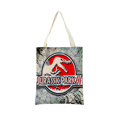 Desene animată Jurassic Park Dinozaur Model Eco Market Geanta de cumpărături Geanta de mână din in cu imprimare dublă fețe Geanta de depozitare pliabilă convenabilă