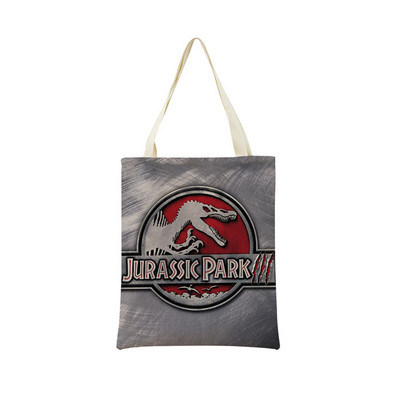 Desene animată Jurassic Park Dinozaur Model Eco Market Geanta de cumpărături Geanta de mână din in cu imprimare dublă fețe Geanta de depozitare pliabilă convenabilă