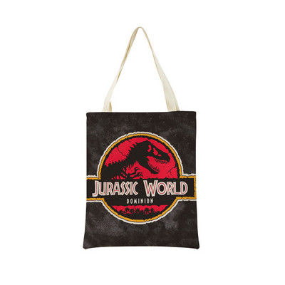 Desene animată Jurassic Park Dinozaur Model Eco Market Geanta de cumpărături Geanta de mână din in cu imprimare dublă fețe Geanta de depozitare pliabilă convenabilă