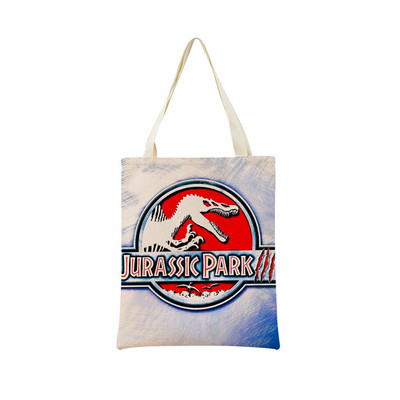 Desene animată Jurassic Park Dinozaur Model Eco Market Geanta de cumpărături Geanta de mână din in cu imprimare dublă fețe Geanta de depozitare pliabilă convenabilă