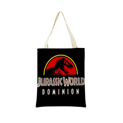 Desene animată Jurassic Park Dinozaur Model Eco Market Geanta de cumpărături Geanta de mână din in cu imprimare dublă fețe Geanta de depozitare pliabilă convenabilă