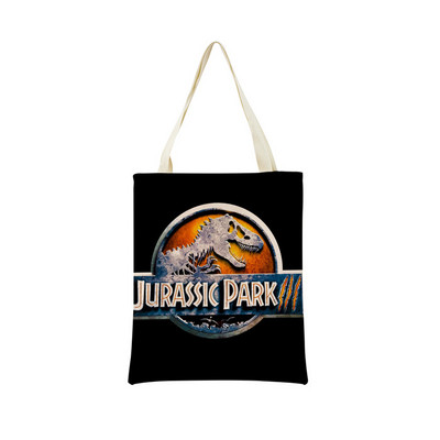 Desene animată Jurassic Park Dinozaur Model Eco Market Geanta de cumpărături Geanta de mână din in cu imprimare dublă fețe Geanta de depozitare pliabilă convenabilă