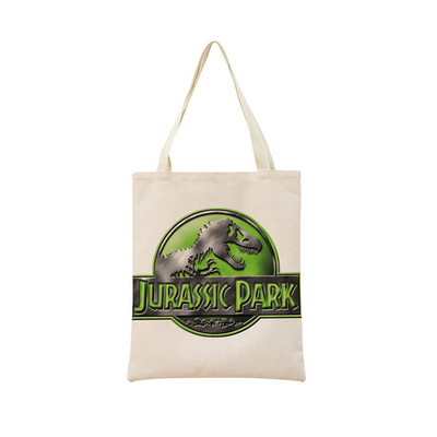 Desene animată Jurassic Park Dinozaur Model Eco Market Geanta de cumpărături Geanta de mână din in cu imprimare dublă fețe Geanta de depozitare pliabilă convenabilă