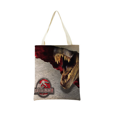 Desene animată Jurassic Park Dinozaur Model Eco Market Geanta de cumpărături Geanta de mână din in cu imprimare dublă fețe Geanta de depozitare pliabilă convenabilă
