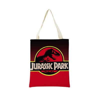 Desene animată Jurassic Park Dinozaur Model Eco Market Geanta de cumpărături Geanta de mână din in cu imprimare dublă fețe Geanta de depozitare pliabilă convenabilă