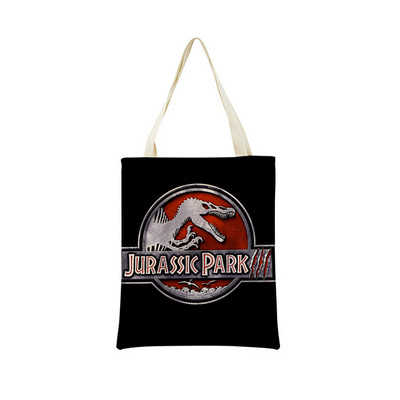 Desene animată Jurassic Park Dinozaur Model Eco Market Geanta de cumpărături Geanta de mână din in cu imprimare dublă fețe Geanta de depozitare pliabilă convenabilă