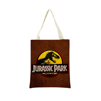 Desene animată Jurassic Park Dinozaur Model Eco Market Geanta de cumpărături Geanta de mână din in cu imprimare dublă fețe Geanta de depozitare pliabilă convenabilă