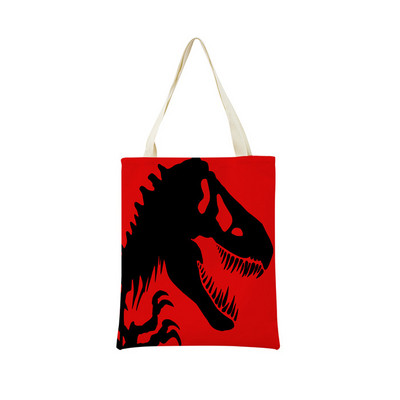 Desene animată Jurassic Park Dinozaur Model Eco Market Geanta de cumpărături Geanta de mână din in cu imprimare dublă fețe Geanta de depozitare pliabilă convenabilă