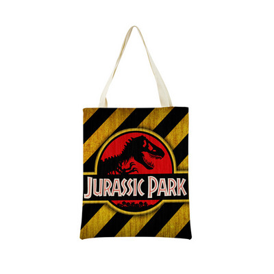 Desene animată Jurassic Park Dinozaur Model Eco Market Geanta de cumpărături Geanta de mână din in cu imprimare dublă fețe Geanta de depozitare pliabilă convenabilă
